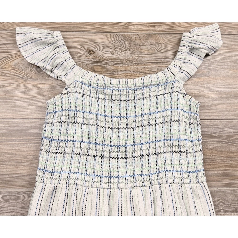 LOFT Women's Smocked Off Shoulder Midi Dress PS Multicolor Striped Tiered Boho - Picture 2 of 9